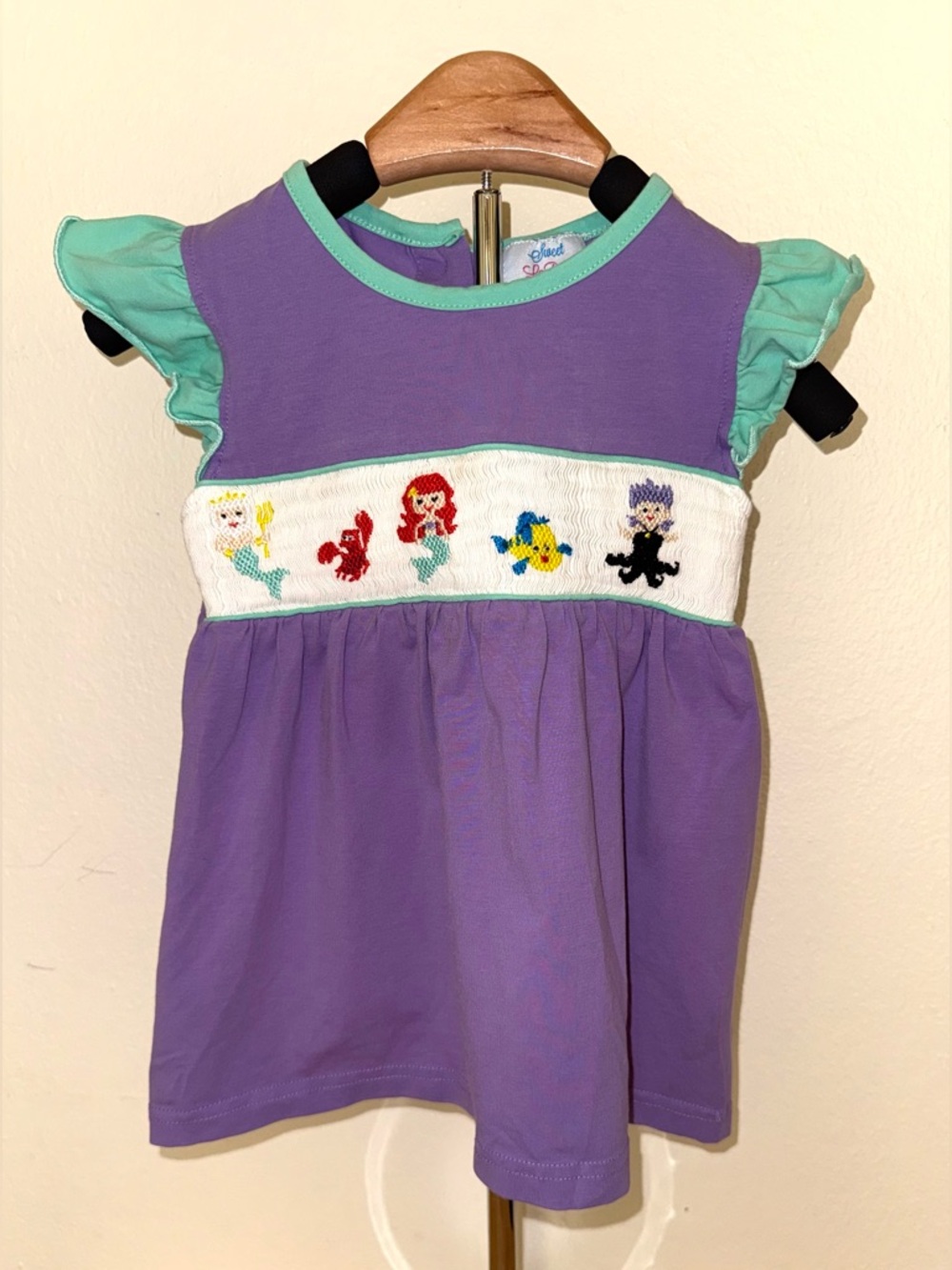 Little Mermaid “Under the Sea” smocked bishop dress, size 3